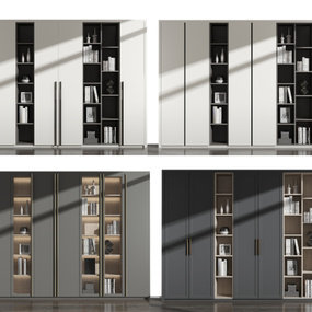 现代实木书柜组合3d模型