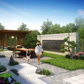 中式庭院景观3d模型