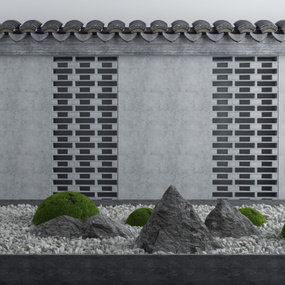 新中式绿植岩石园艺小品3d模型