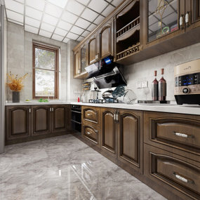美式整体式厨房3d模型
