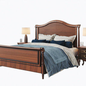 美式实木双人床3d模型