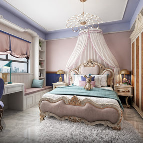 欧式女孩房卧室3d模型
