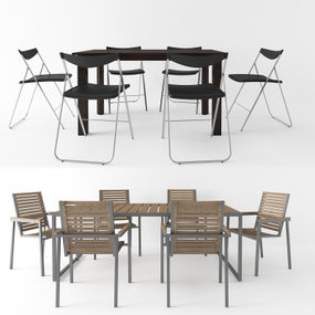 现代条形户外休闲桌椅3d模型