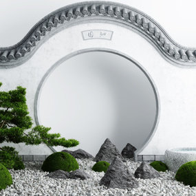 新中式庭院牌坊围墙景观小品3d模型