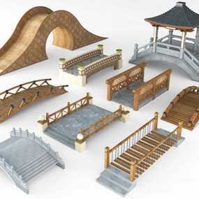 新中式实木景观桥3d模型