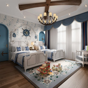 地中海双床卧室小孩房3d模型