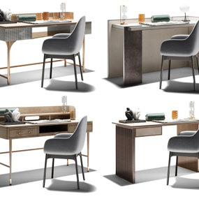 现代实木书桌椅组合3d模型
