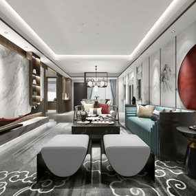 天鼓设计 北京亿城燕西院子别墅客厅3d模型