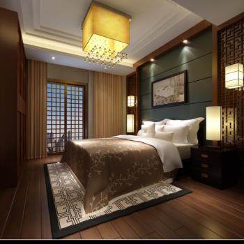 中式卧室床具床头柜组合3D模型