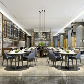 现代酒店自助餐厅3d模型