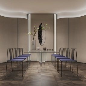 SCDA设计 新中式禅意玻璃餐桌椅3d模型