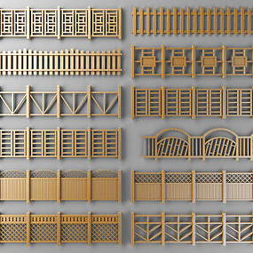 新中式实木栏杆护栏围栏3d模型