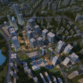 现代城市鸟瞰规划3d模型