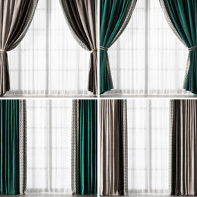 新中式窗帘纱窗组合3d模型