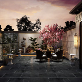 新中式庭院夜景3d模型