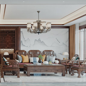 中式客厅餐厅3d模型