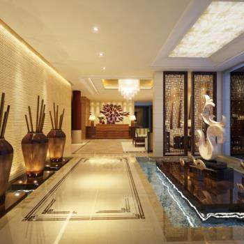 现代新中式酒店接待大厅3D模型