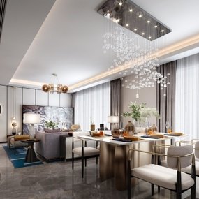 SDD上达设计 新中式客厅餐厅3d模型