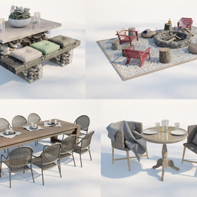 现代户外休闲桌椅组合3d模型