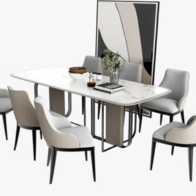 现代大理石餐桌椅组合3d模型