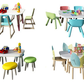 现代儿童桌椅组合3d模型