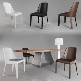 现代实木餐桌椅3d模型