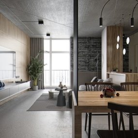 工业风客厅餐厅卧室3d模型