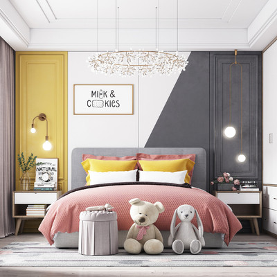 北欧女儿房卧室3d模型