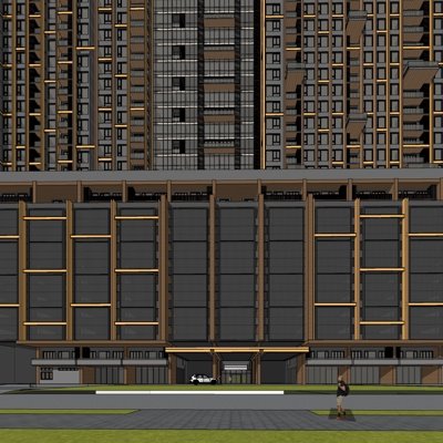现代高层公寓楼外观su模型