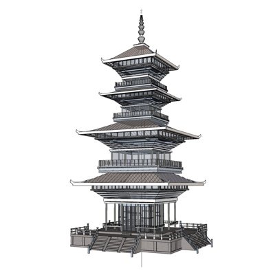 新中式塔建筑su模型