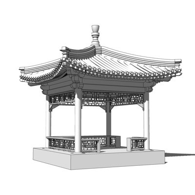 中式凉亭su模型