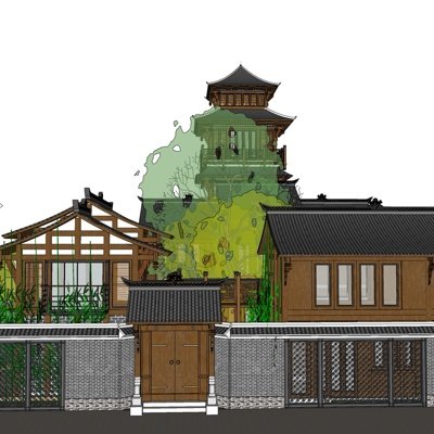 中式庭院别墅su模型