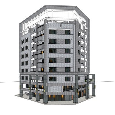 现代公寓楼外观su模型