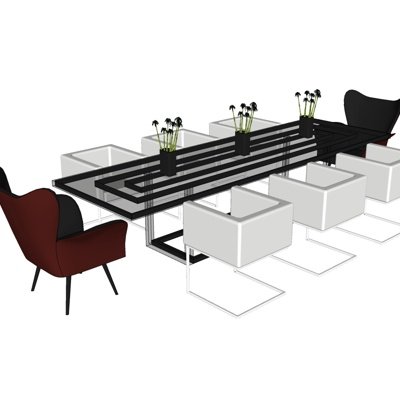 现代玻璃条形餐桌椅su模型