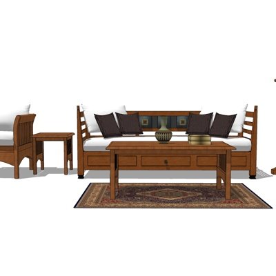 现代实木双人沙发su模型