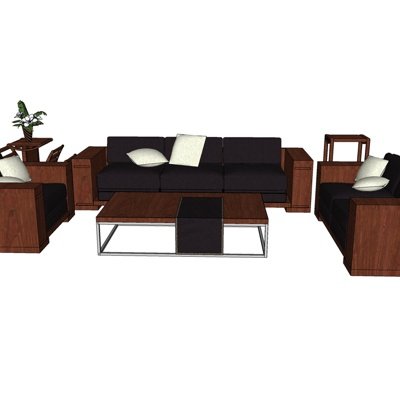 现代实木组合沙发su模型