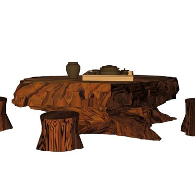 新中式根雕茶桌椅su模型