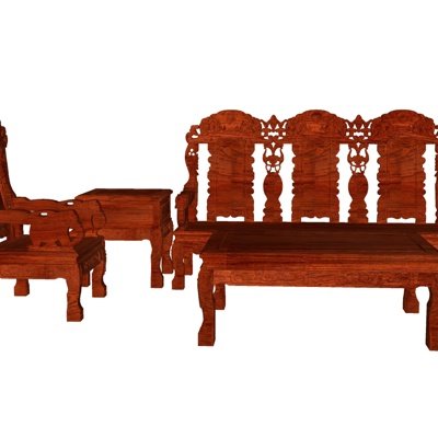 中式红木雕花组合沙发su模型