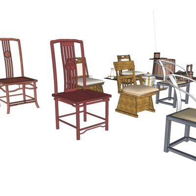 中式实木单椅组合su模型