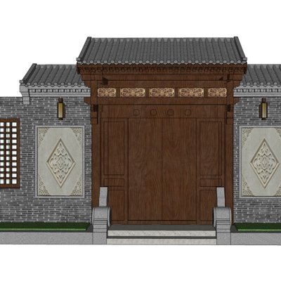 中式庭院大门su模型