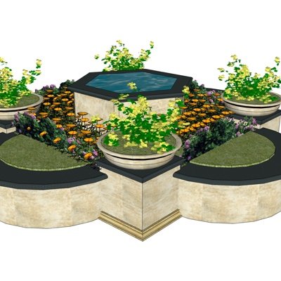 现代绿植花钵su模型