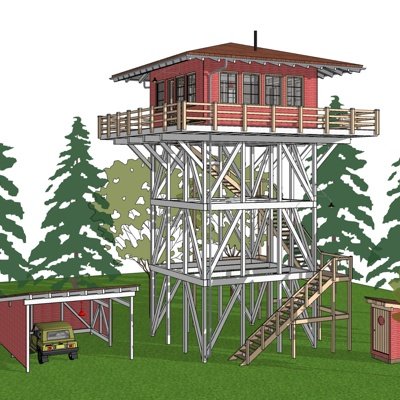 现代森林防火站su模型