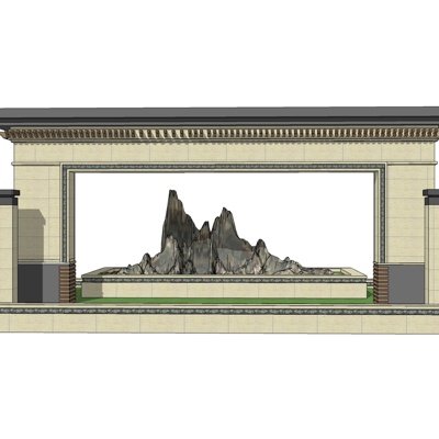 新中式景观墙su模型