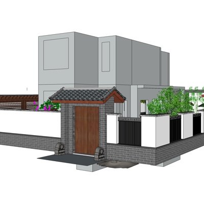 新中式庭院别墅su模型