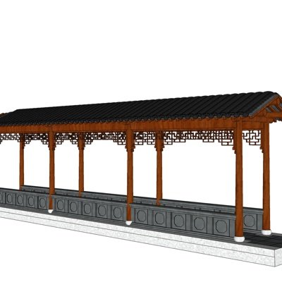中式实木长廊su模型