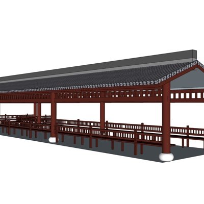 中式实木长廊su模型
