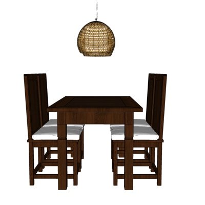 现代条形实木餐桌椅su模型