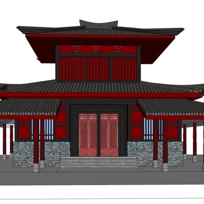 中式独栋别墅外观su模型
