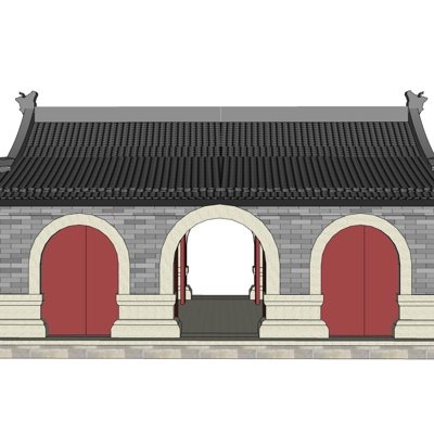 中式古建寺庙大门su模型