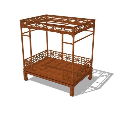 中式实木架子床su模型